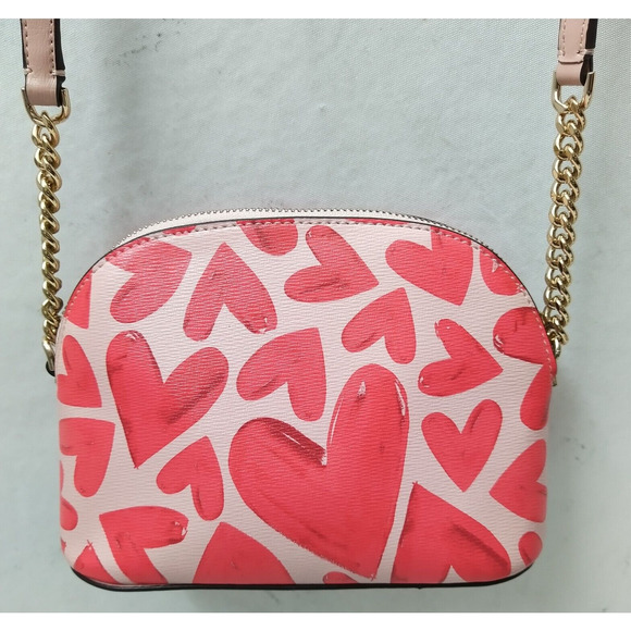 Kate Spade New York Pink Hearts Leather Zipper Closure Chain Strap Crossbody Bag - Picture 2 of 16